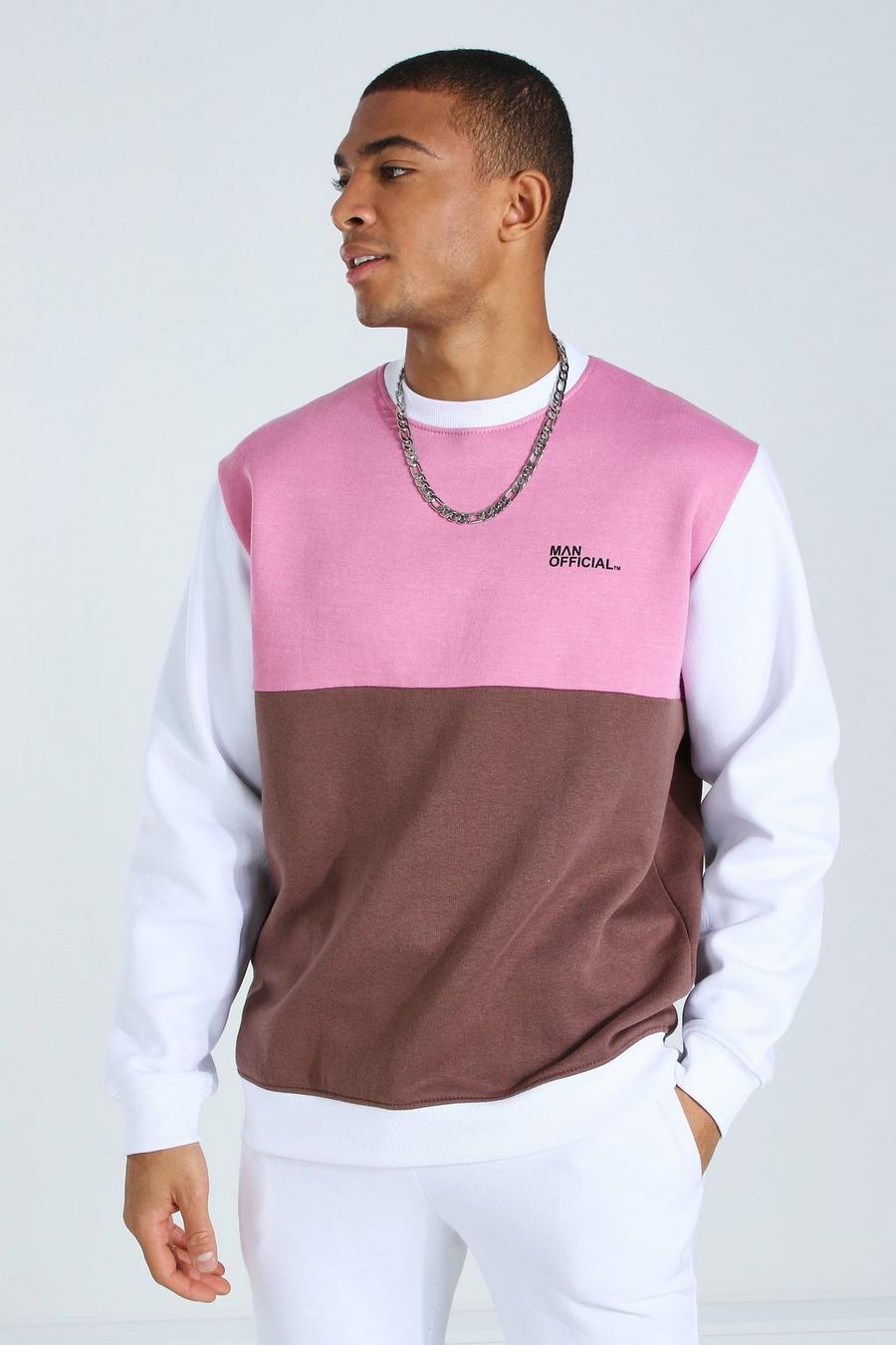 Sweatshirt mit Man Official-Print und Colorblock, Braun image number 1