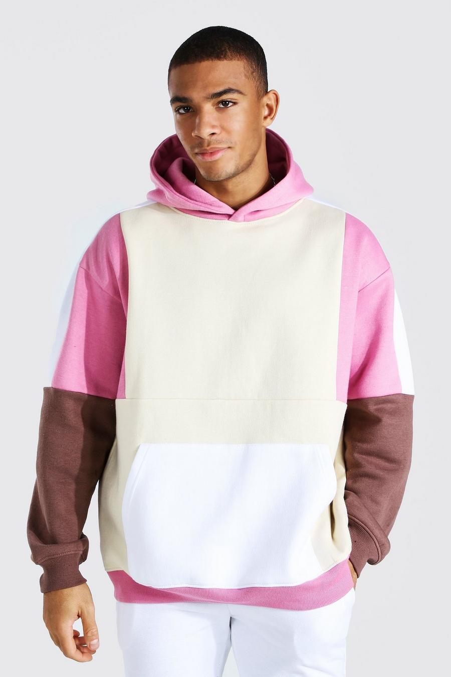 Ecru Oversize hoodie med blockfärger image number 1