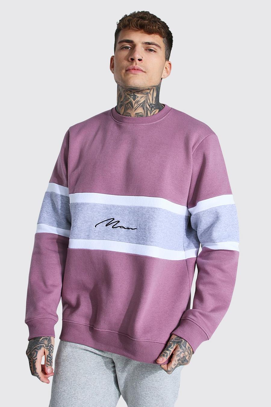 Taupe Man Signature Sweatshirt med blockfärger image number 1
