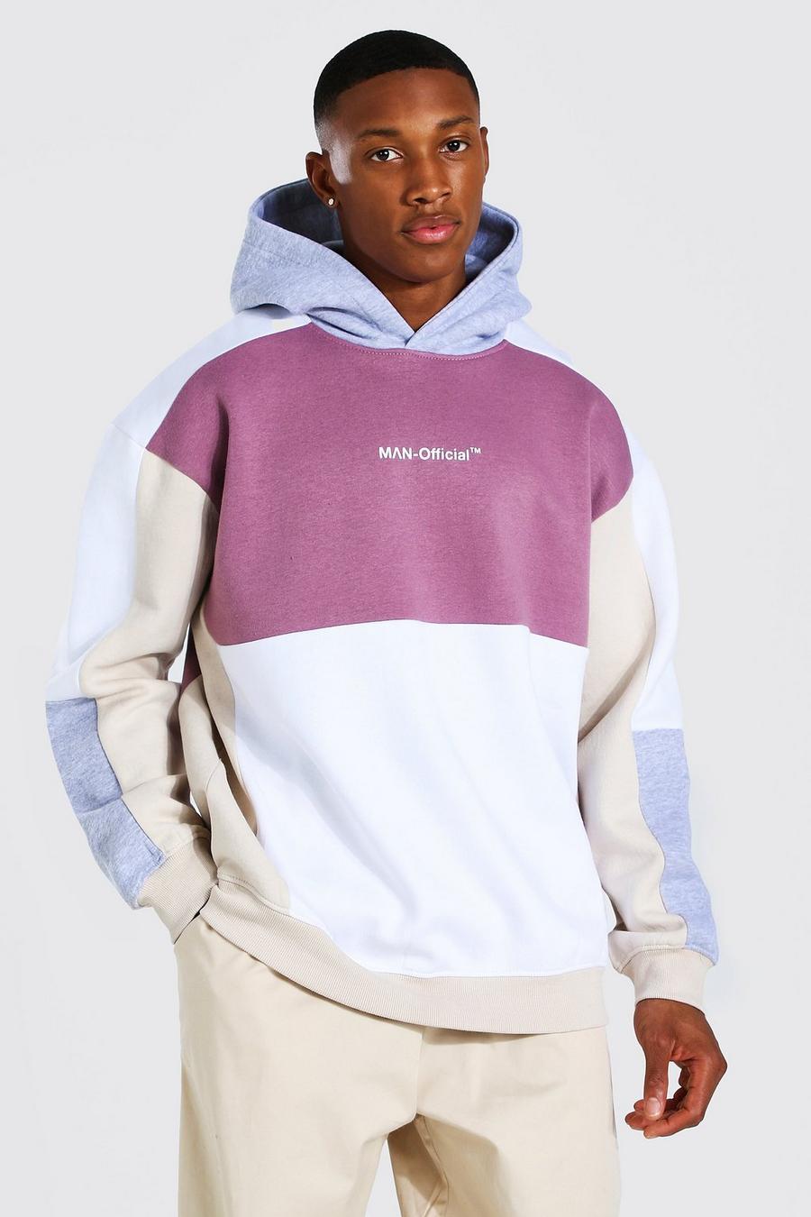 White Oversized Colour Block Man Official Hoodie image number 1