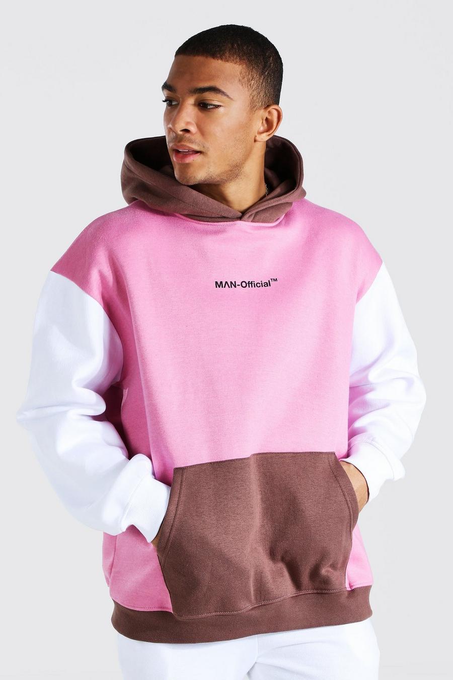 Pink Oversized Colour Block Man Official Hoodie image number 1