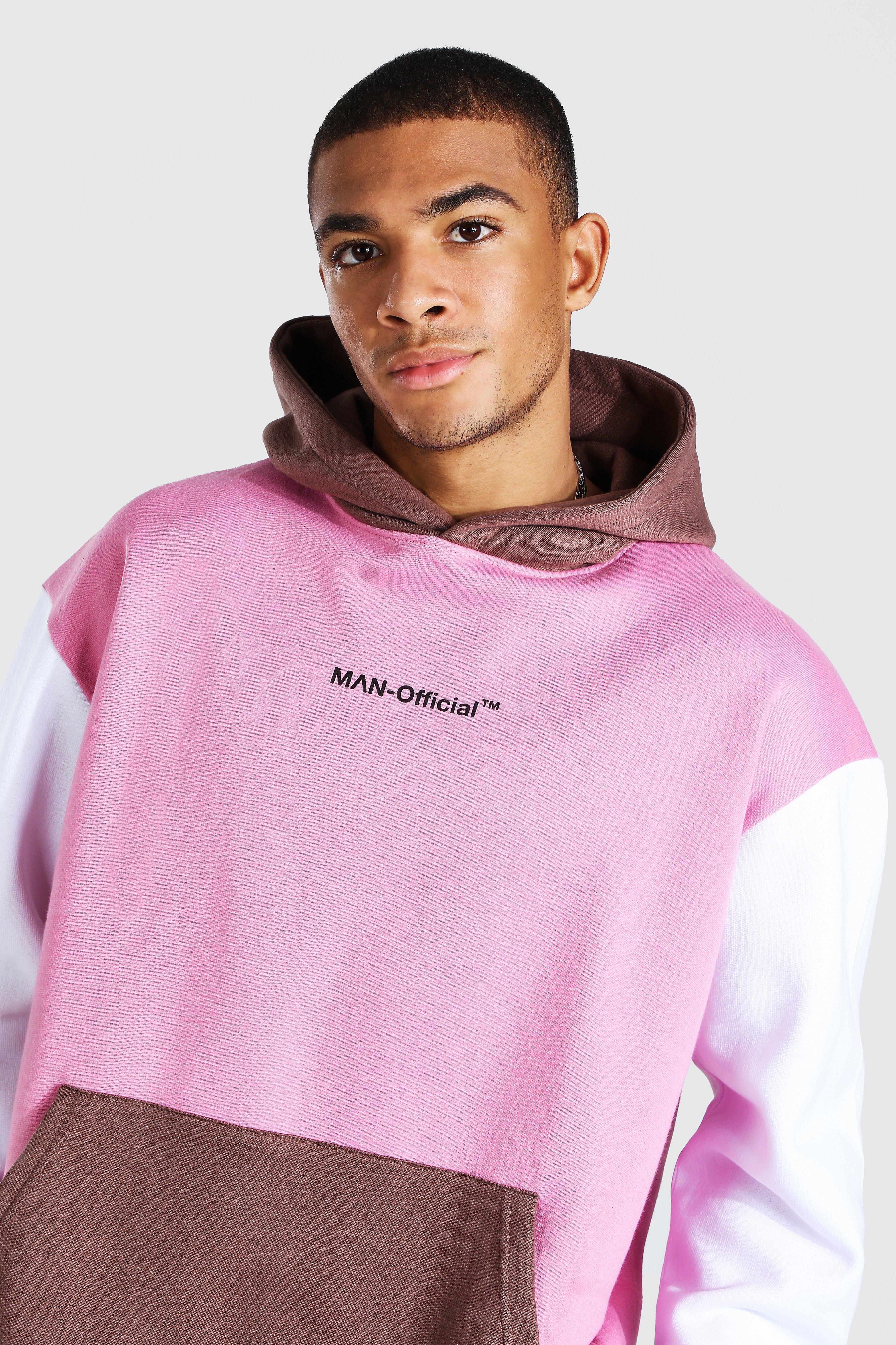 Oversized Man Official Colour Block Hoodie boohoo NZ