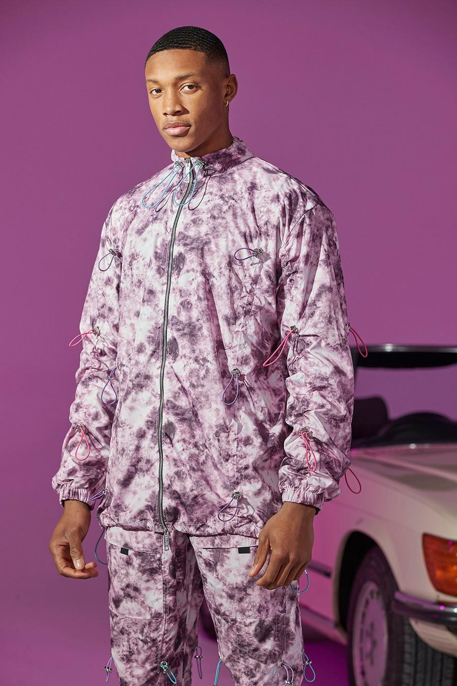 Purple Oversized Shell Jacket With All Over Bungee image number 1