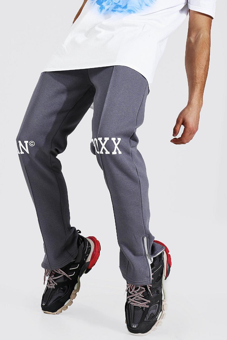 Charcoal Varsity Printed Slim Zip Track Pants image number 1
