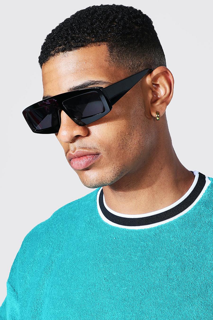 Black Abstract Rectangular Frame Sunglasses image number 1