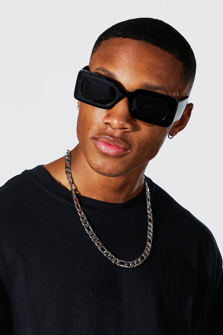 Black Rectangular Thick Frame Sunglasses image number 1