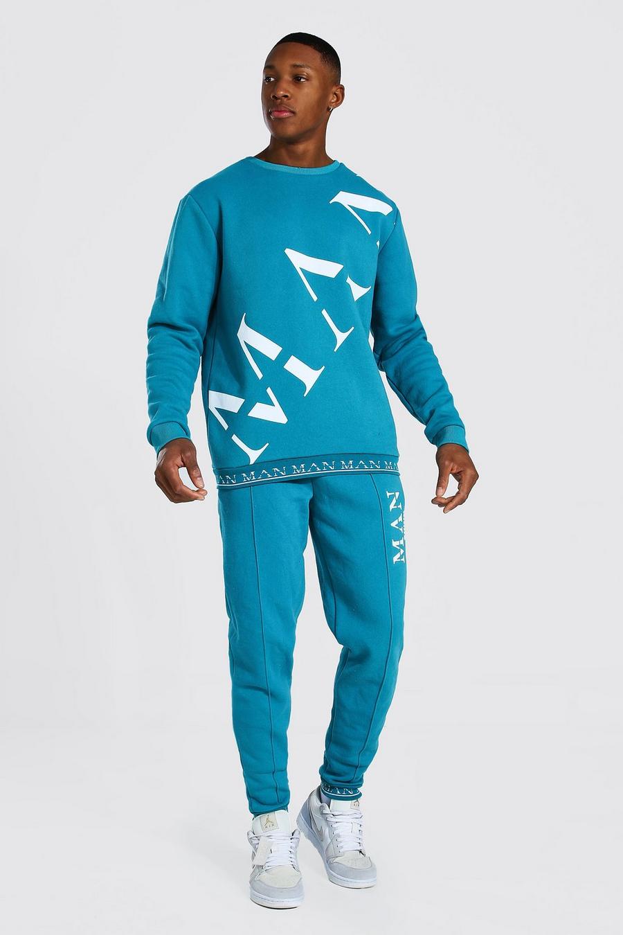 Blue Man Roman Print Sweater Tracksuit With Rib image number 1