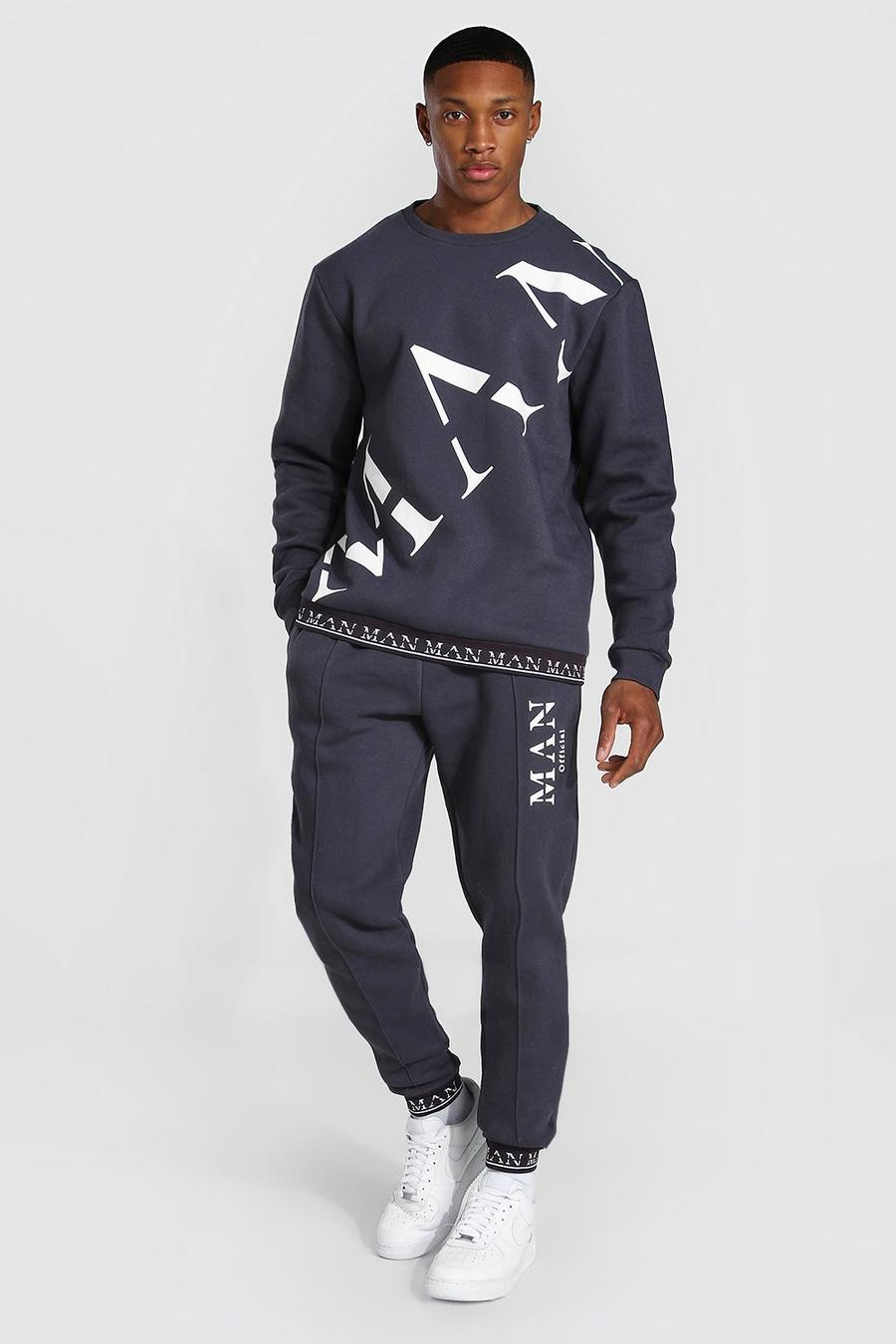 Charcoal Man Roman Print Sweater Tracksuit With Rib image number 1
