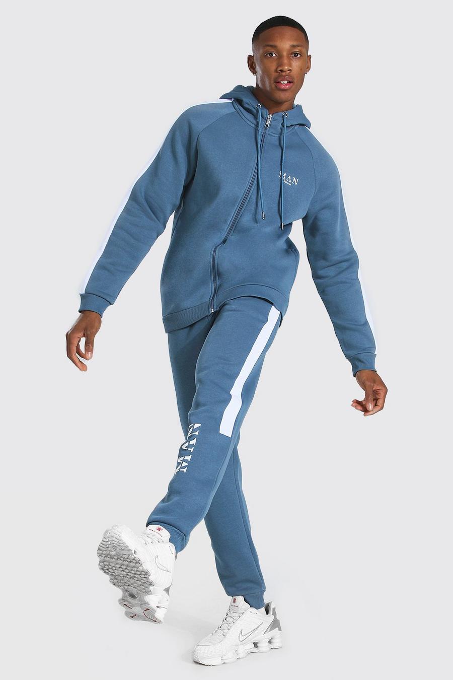Blue Man Roman Zip Hooded Tracksuit With Panels image number 1
