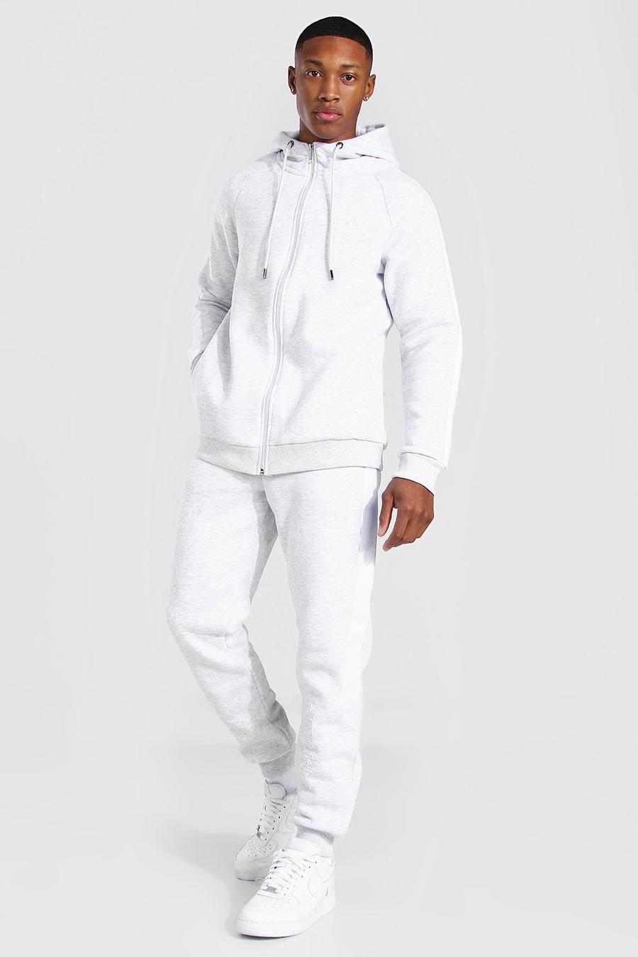 Grey marl Man Roman Zip Hooded Tracksuit With Panels image number 1