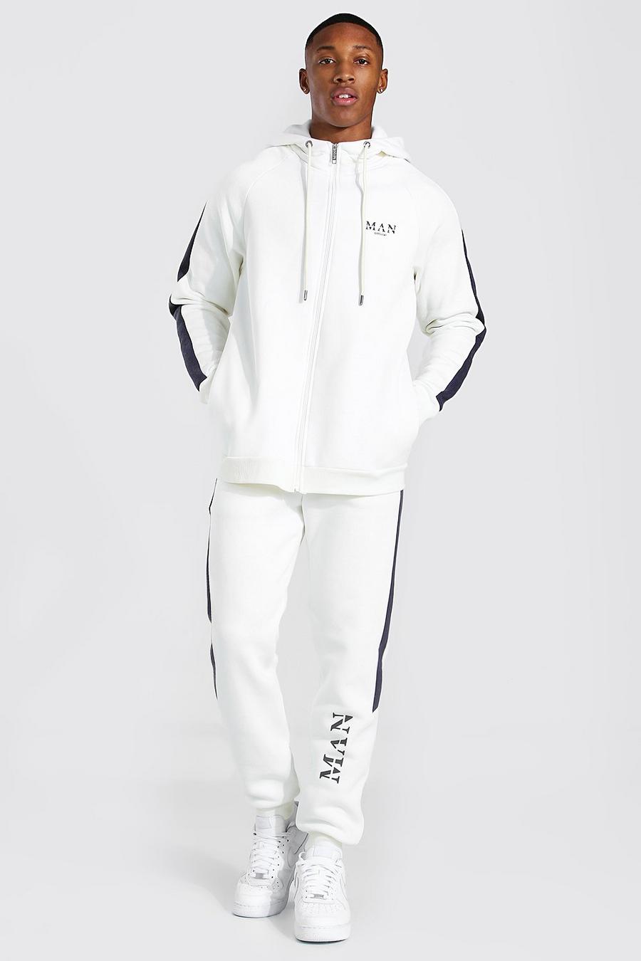 White Man Roman Zip Hooded Tracksuit With Panels image number 1