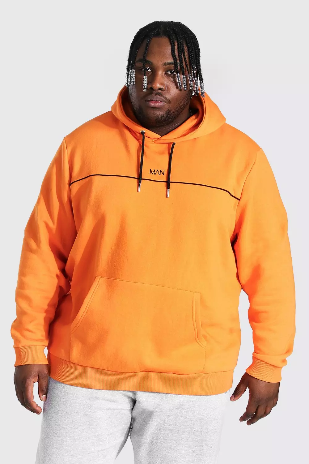 Plus Size Heavyweight Man Hoodie With Piping