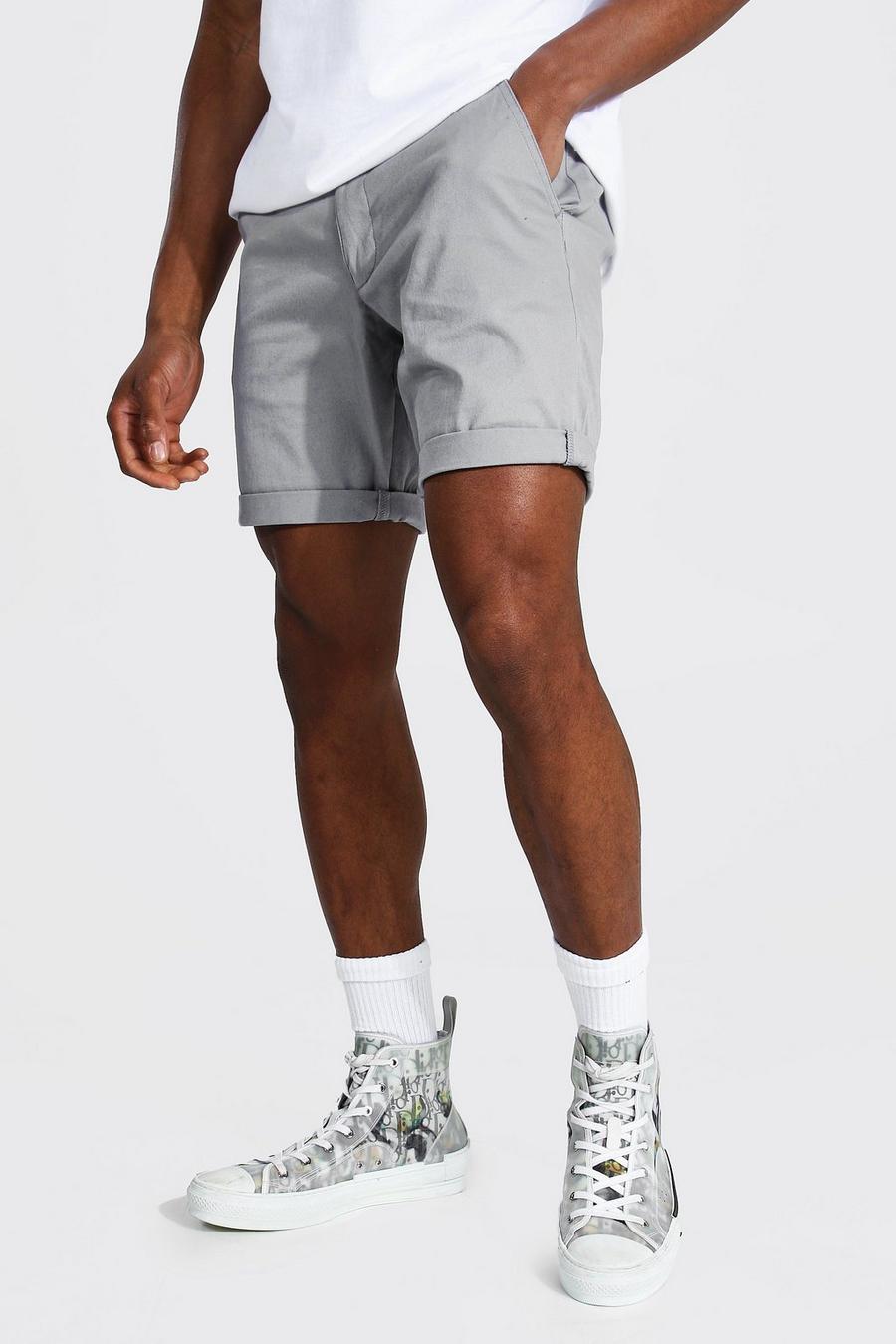 Grey Skinny Fit Chino Shorts image number 1