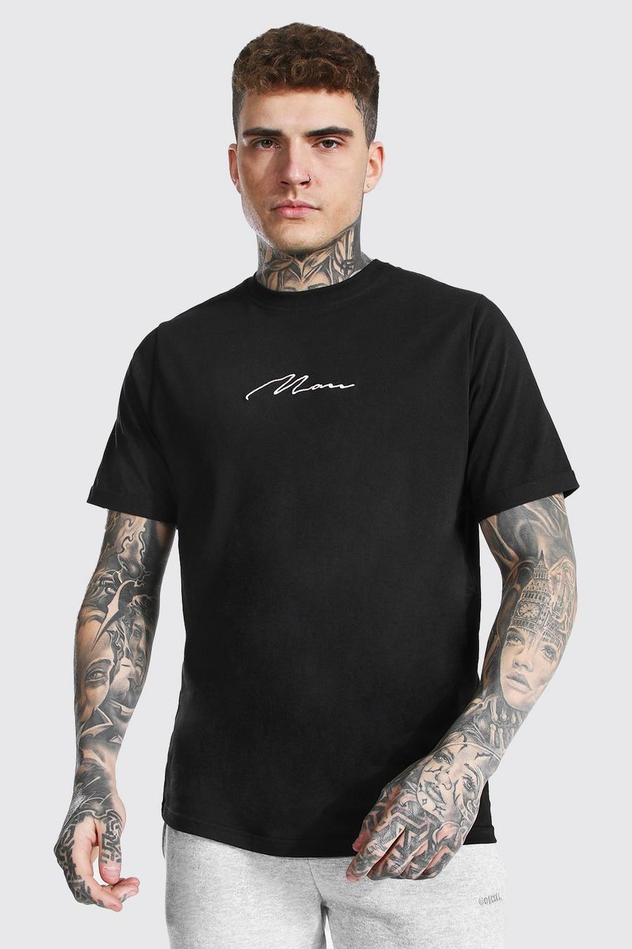 Camiseta con mangas vueltas y la firma Man, Negro image number 1