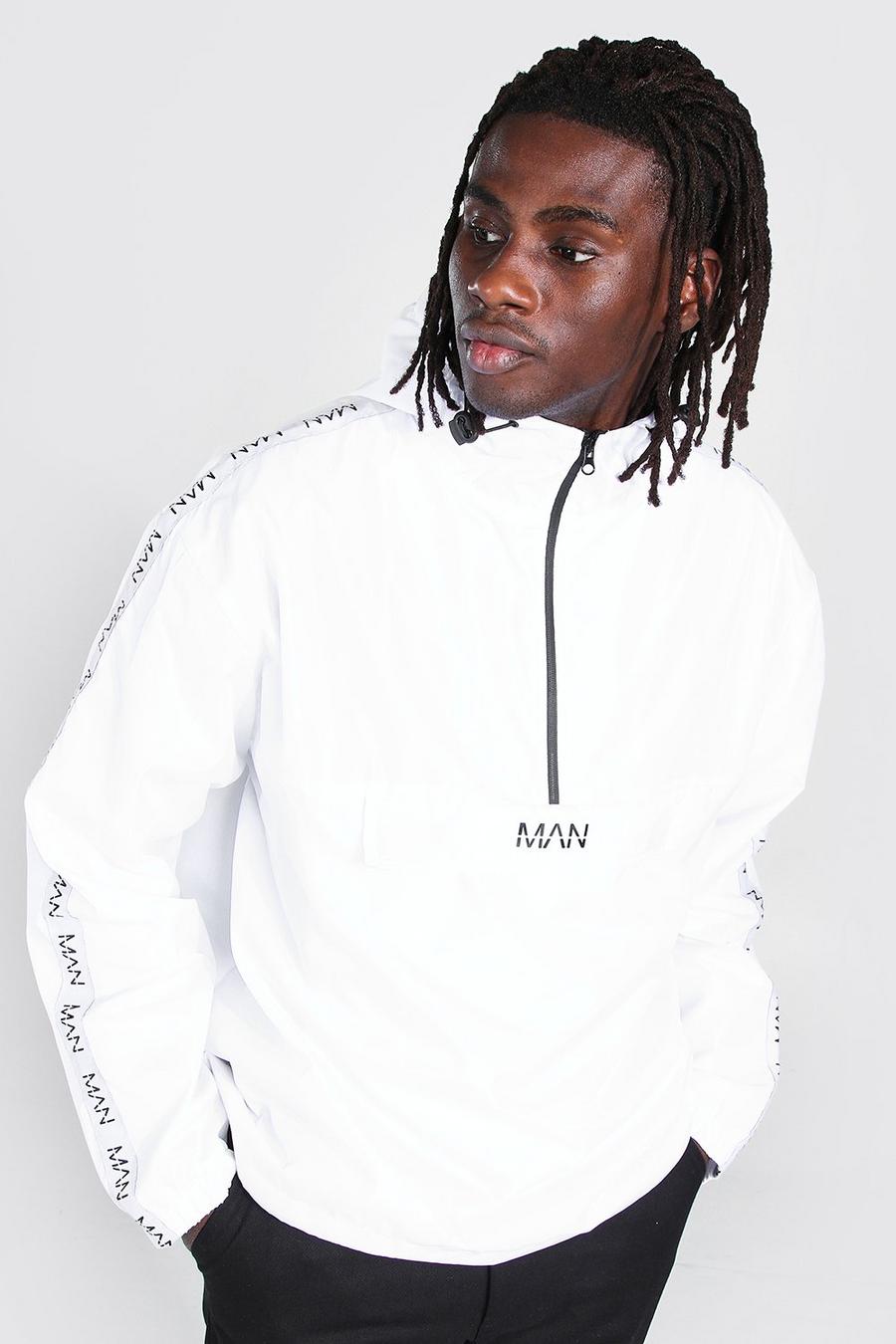 White Oversized Branded Side Tape Cagoule image number 1