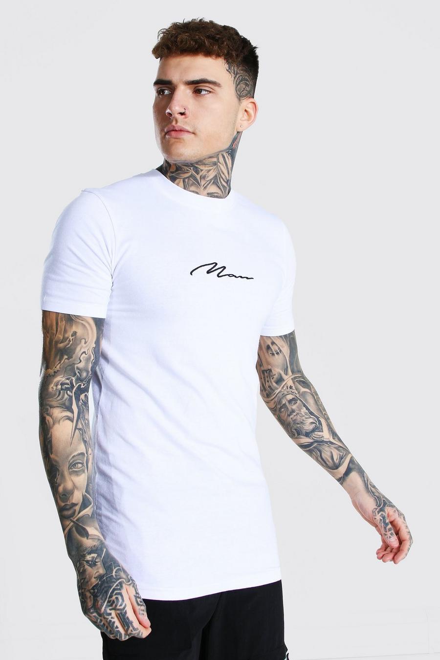 Longline Muscle Fit T-shirt mit Man-Schriftzug, Weiß image number 1