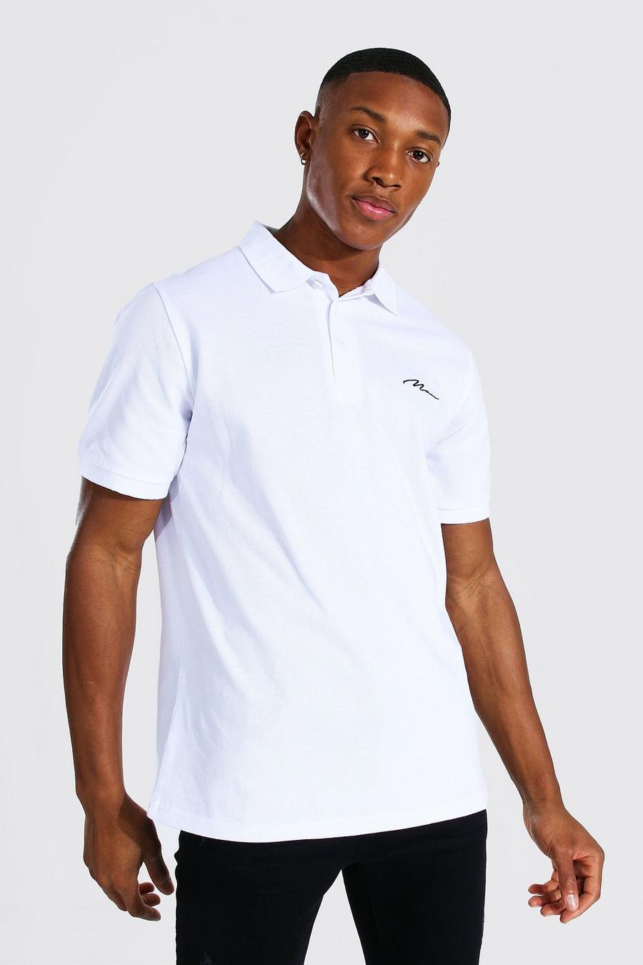 לבן חולצת פולו פיקה עם חתימת Man image number 1