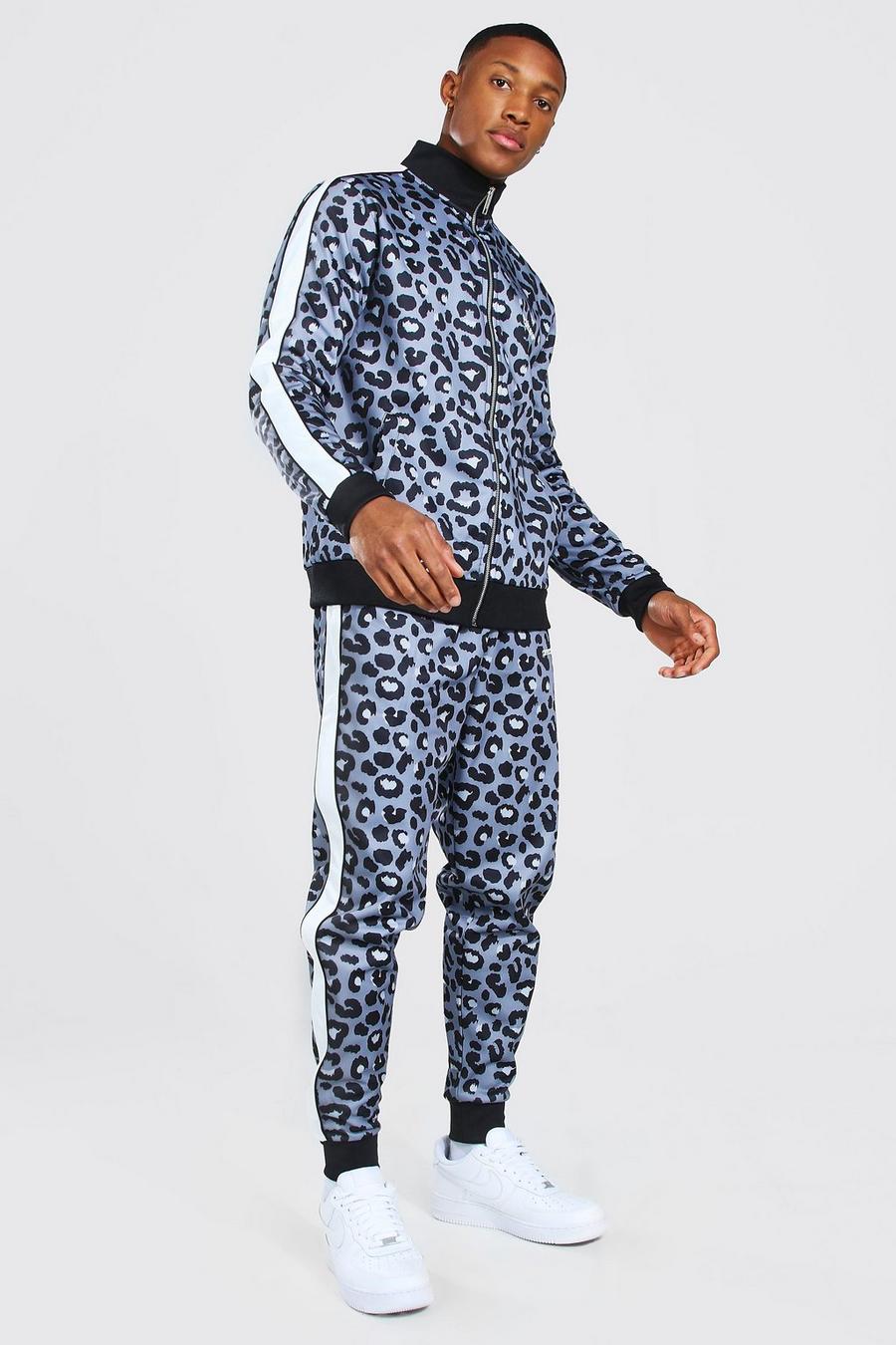 Brown Official Man Leopard Print Tricot Tracksuit image number 1