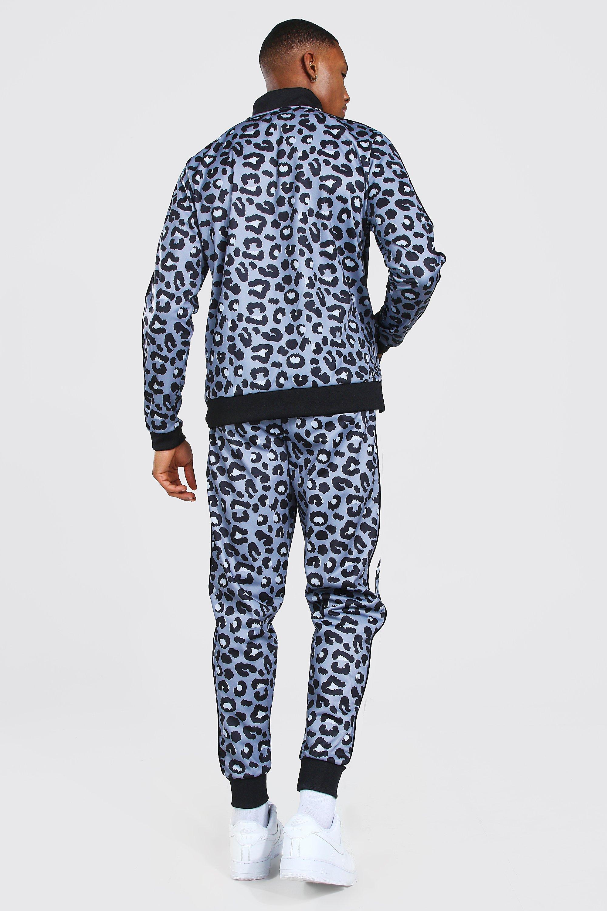 Men's Leopard Track Suit Set with Drawstring Waistband ST567