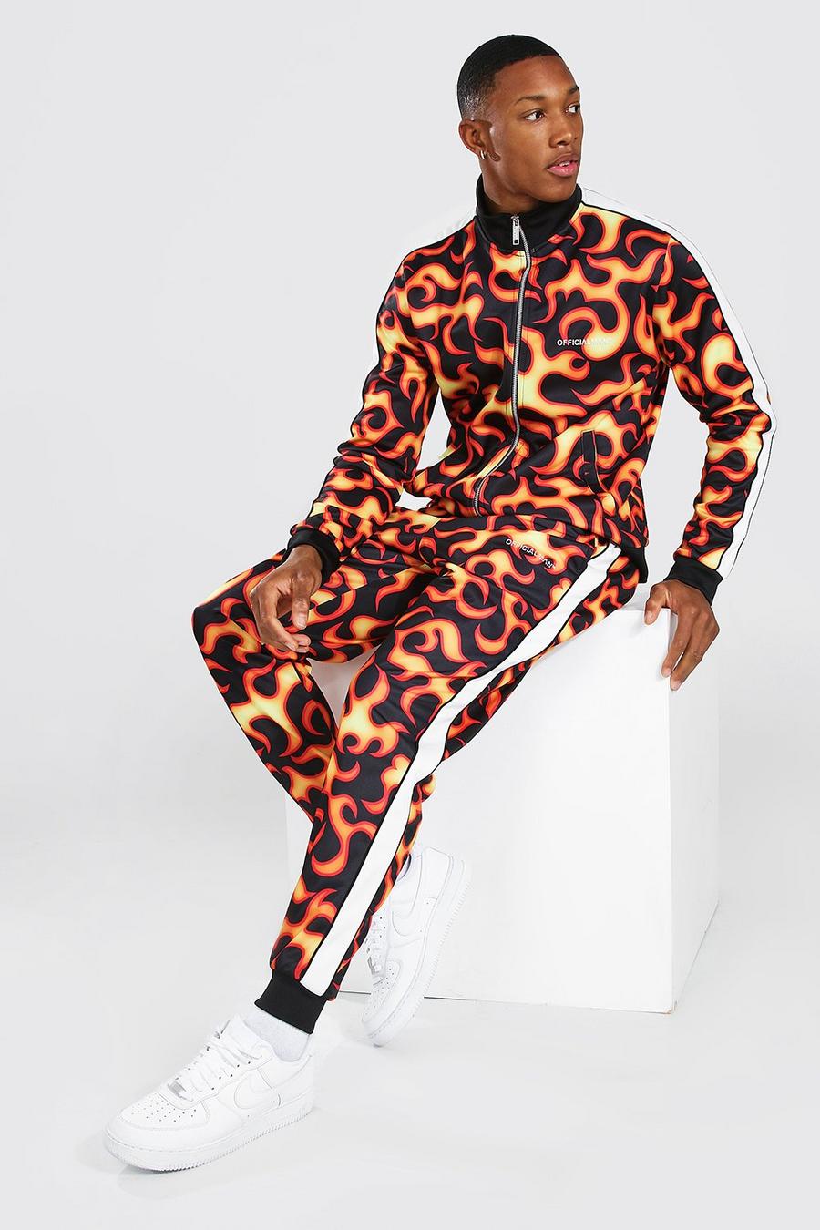Orange Official Man Flame Print Tricot Tracksuit image number 1