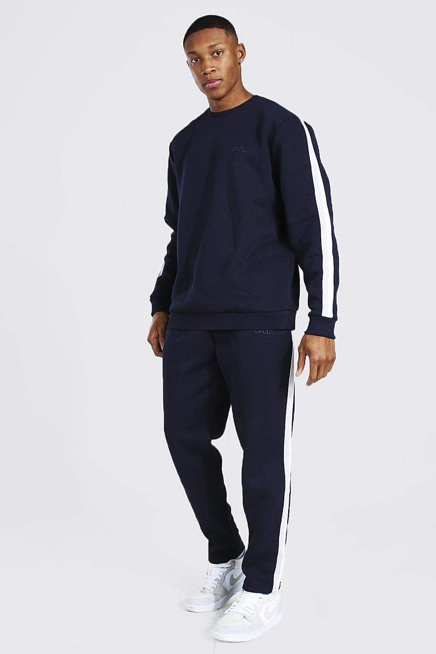Navy Official Man Knitted Panel Sweater Tracksuit image number 1