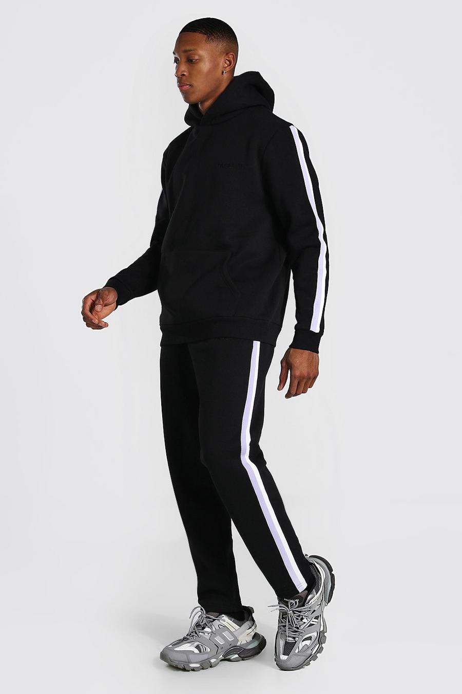 Black Official Man Knitted Panel Hooded Tracksuit image number 1