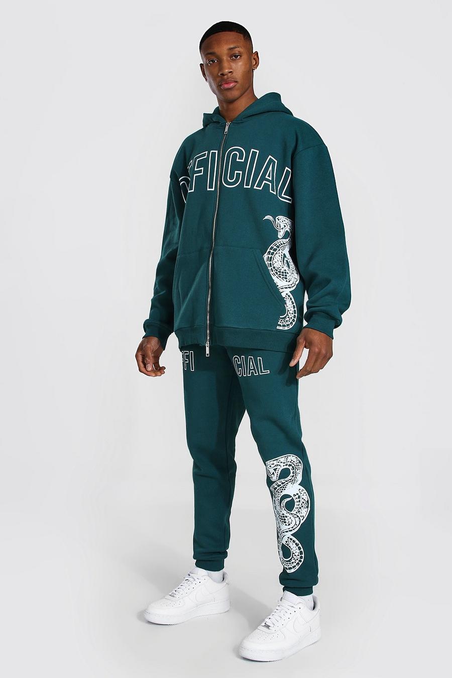 Teal green Oversized Official Snake Zip Hooded Tracksuit image number 1