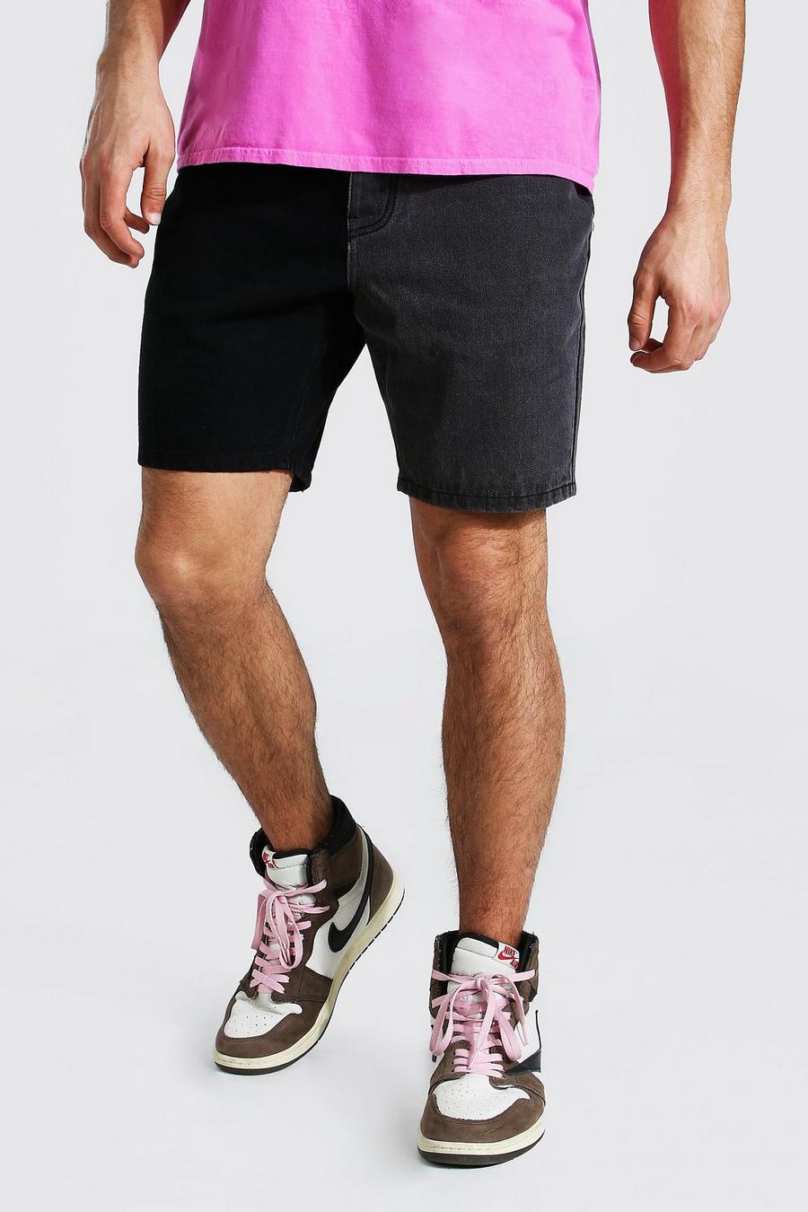 Pantalones cortos vaqueros de corte marcados rígidos en contraste, Negro auténtico image number 1