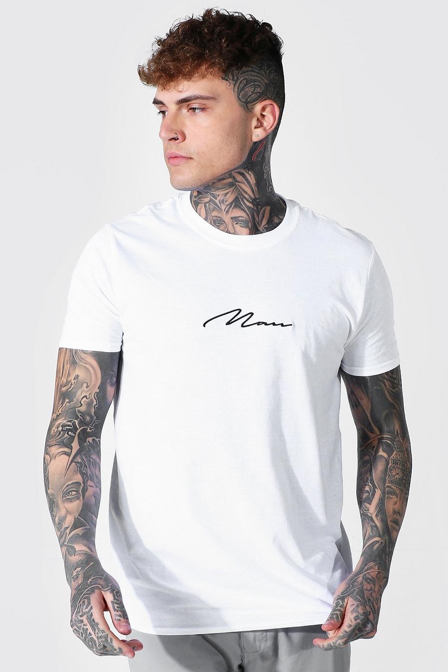White MAN Signature Embroidered T-Shirt image number 1