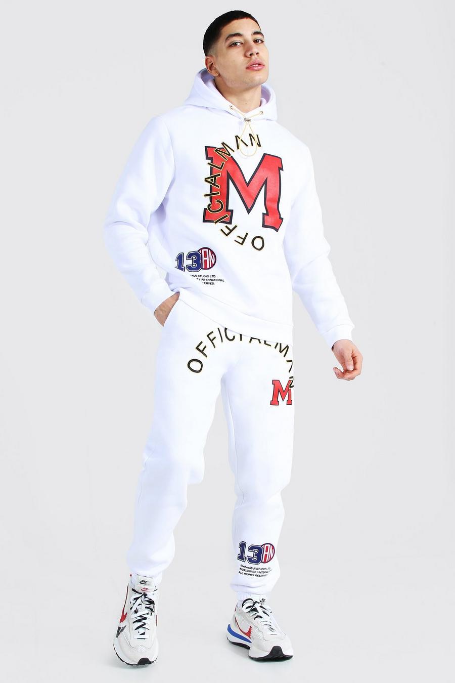 White Official Man Applique Hooded Tracksuit image number 1