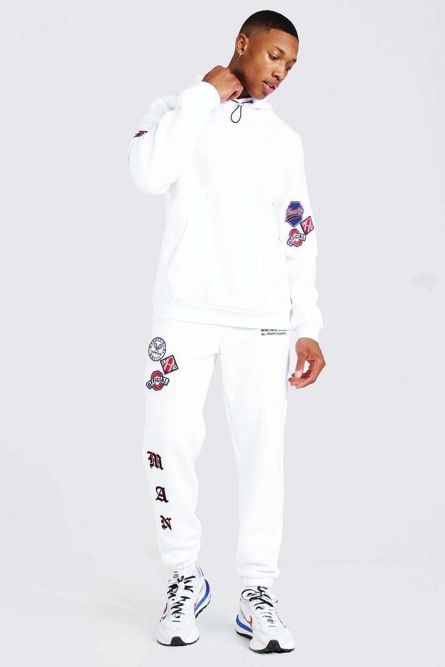 Tuta sportiva con cappuccio e badge rimovibile MAN, Bianco image number 1