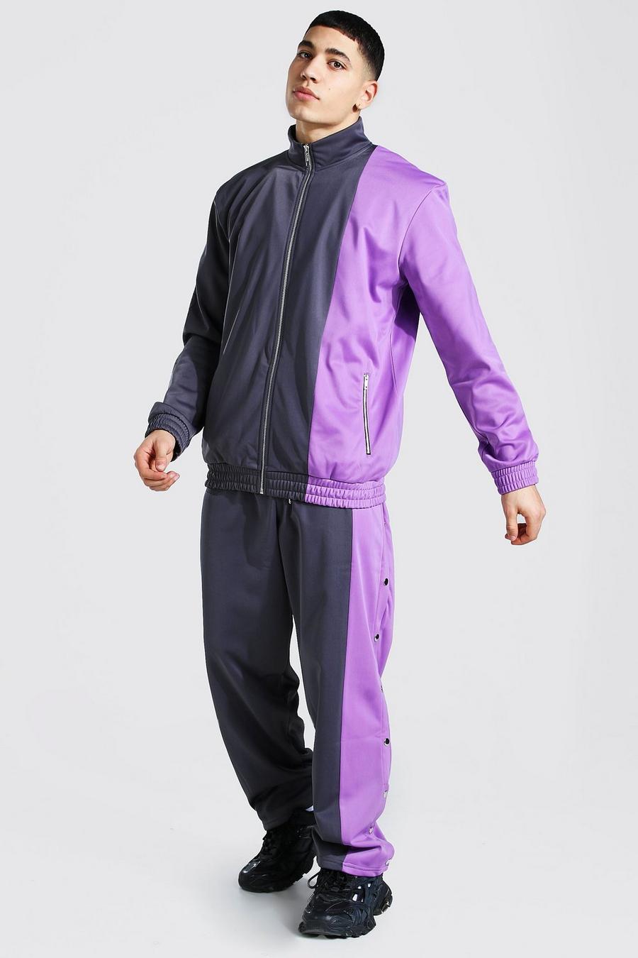Purple Loose Fit Man Tricot Tracksuit With Poppers image number 1