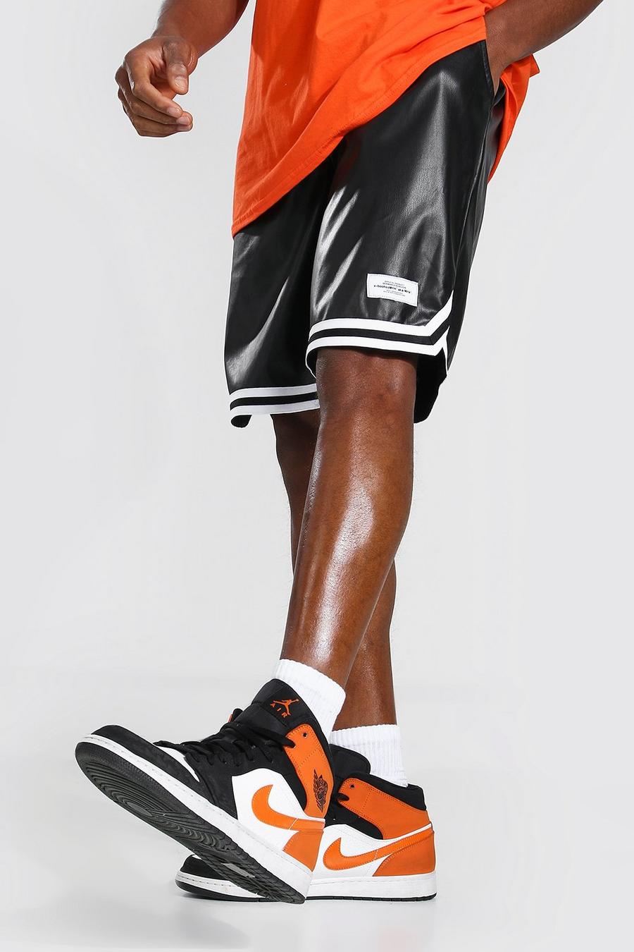 Black Man PU Basketbal Shorts image number 1