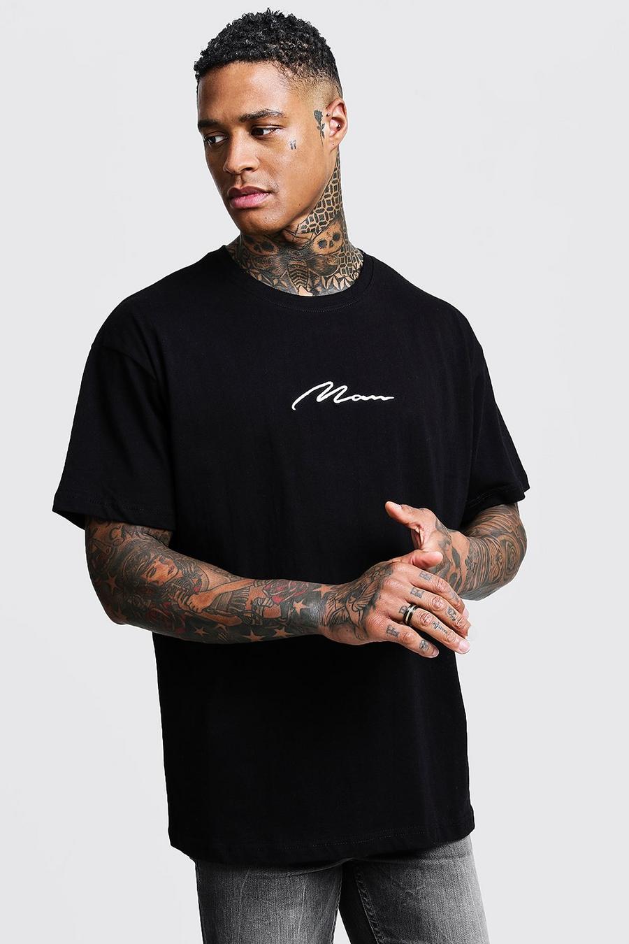 Camiseta ancha con bordado MAN, Negro image number 1