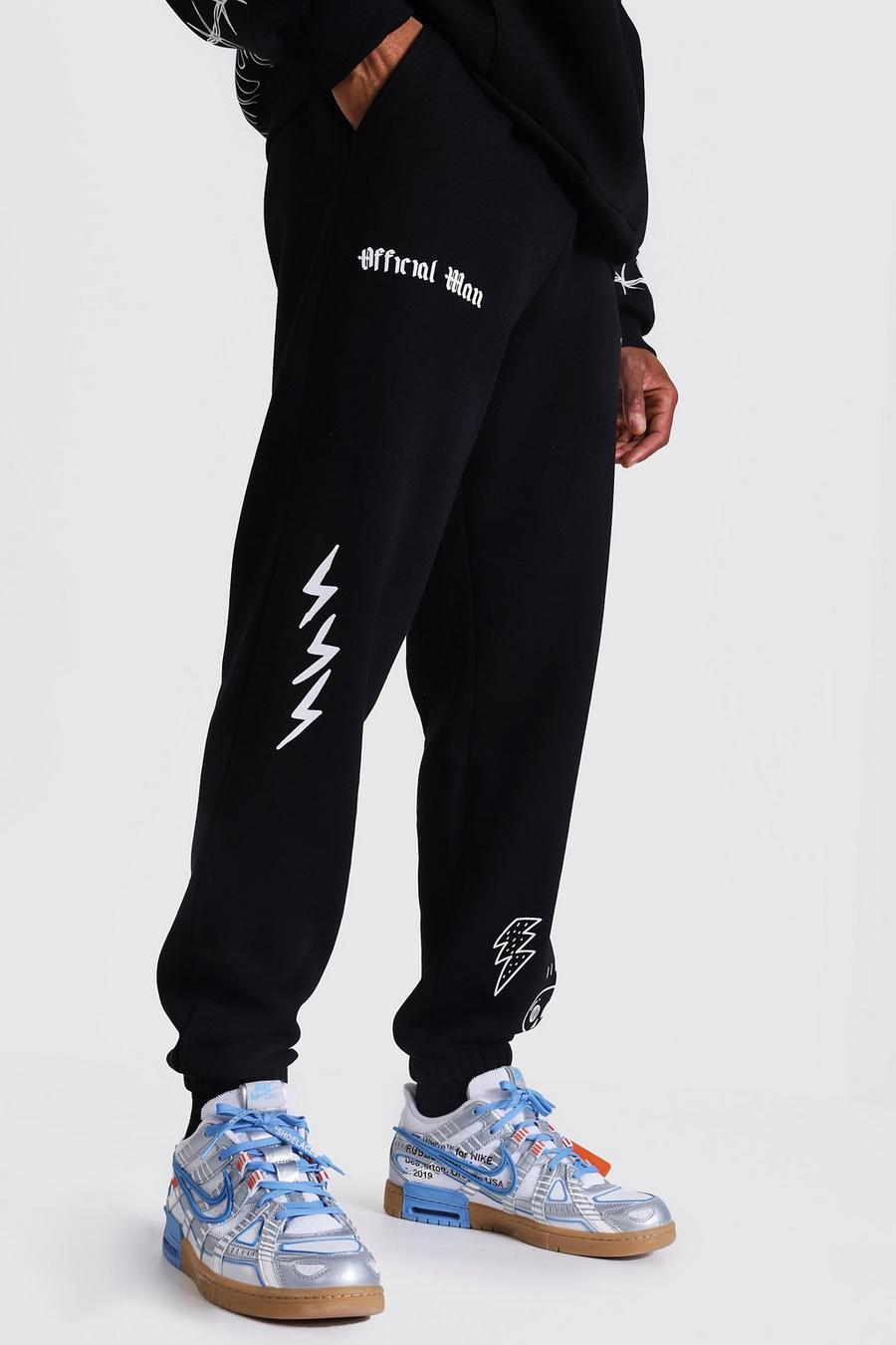 Pantalones de deporte estándares con estampado de grafiti Official Man, Negro image number 1