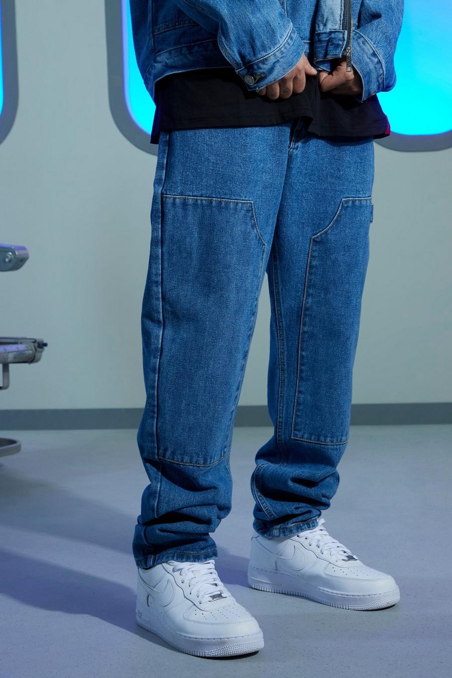 כחול ביניים ג'ינס פועלים בגזרה צרה image number 1