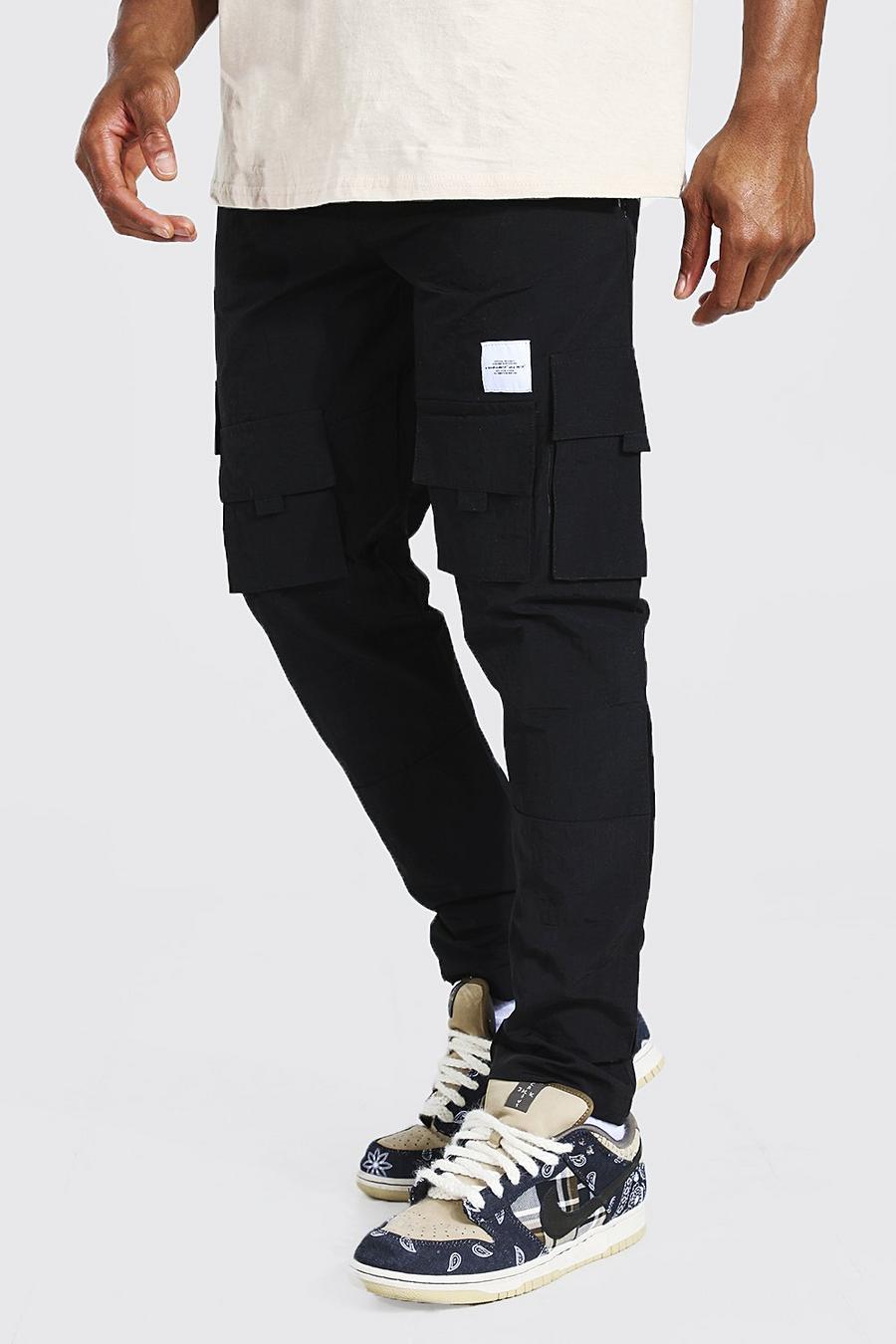 Black Crinkle Shell Man Tab Cargo Pants image number 1