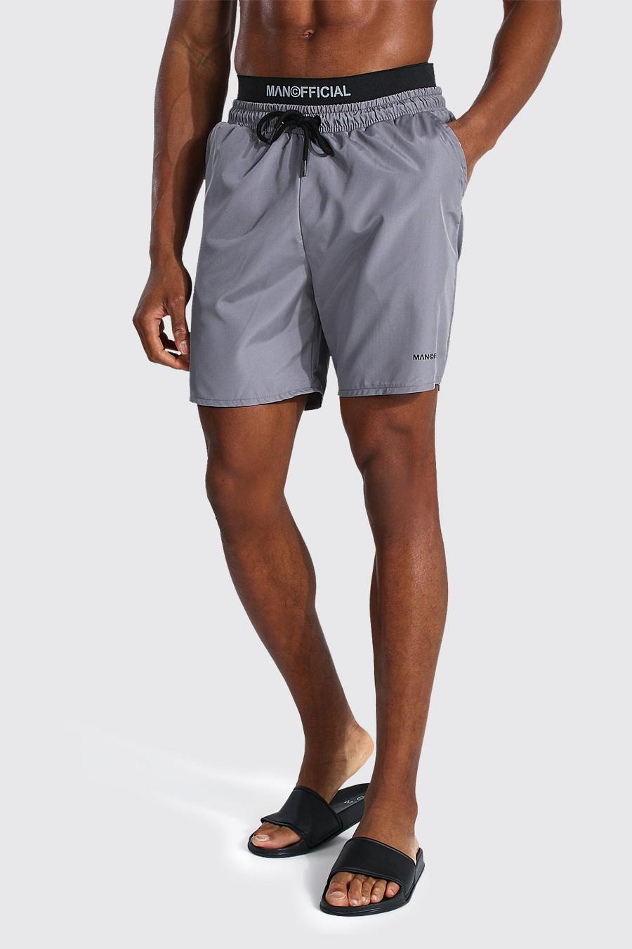 Costume a pantaloncino media lunghezza con doppia fascia in vita MAN, Grigio image number 1