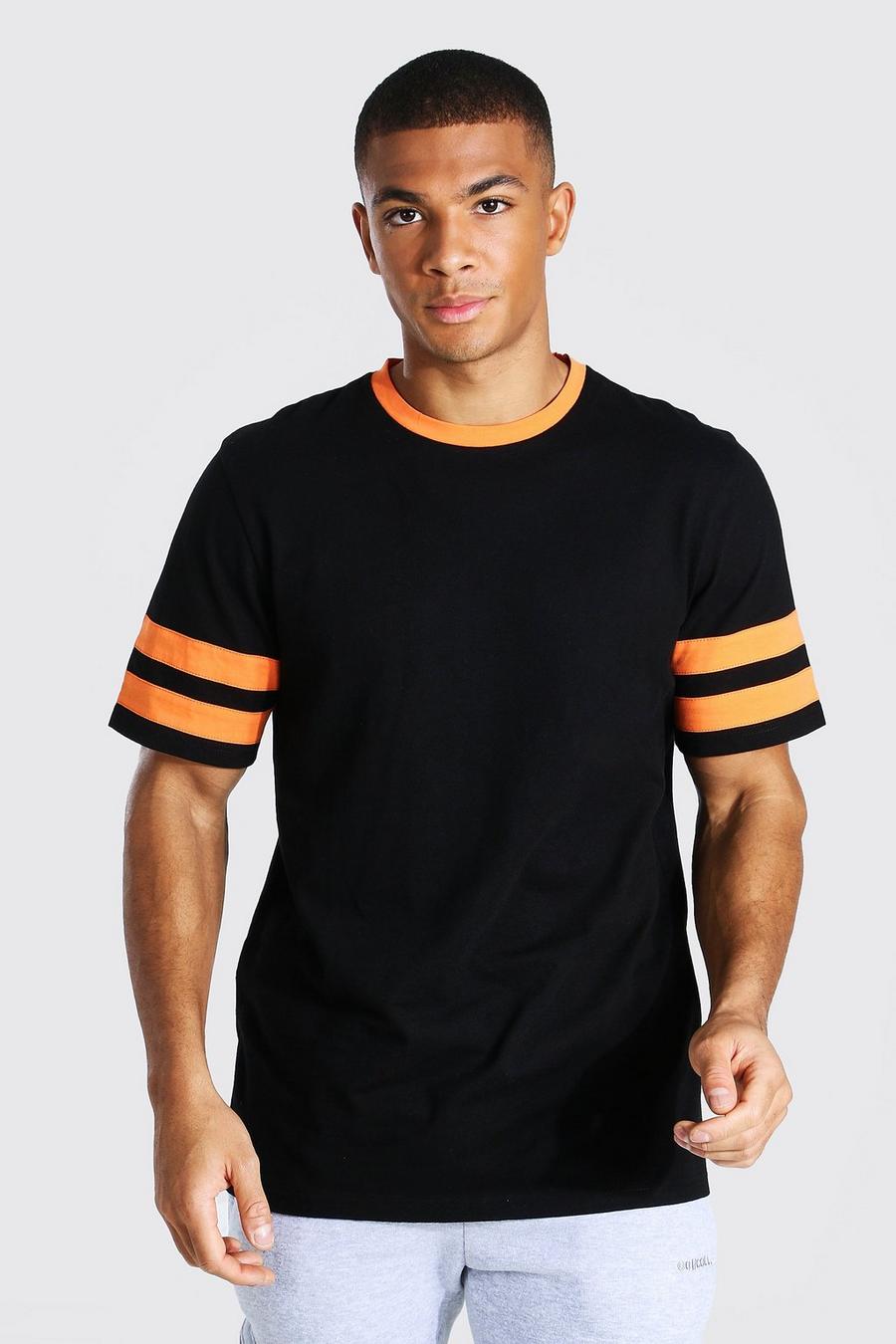 Camiseta de manga con panel en contraste, Naranja arancio image number 1