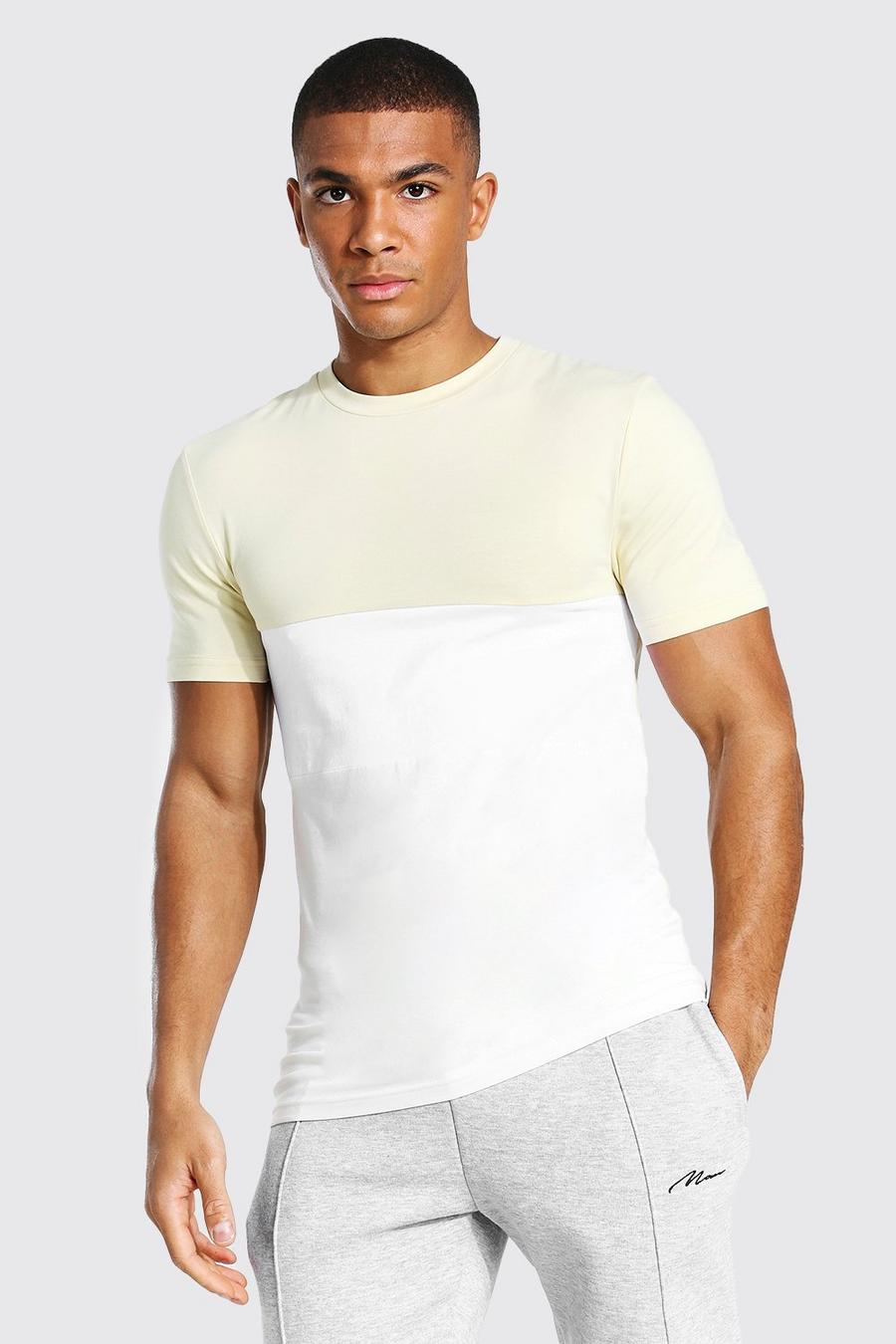 Sand T-shirt i muscle fit med blockfärger image number 1