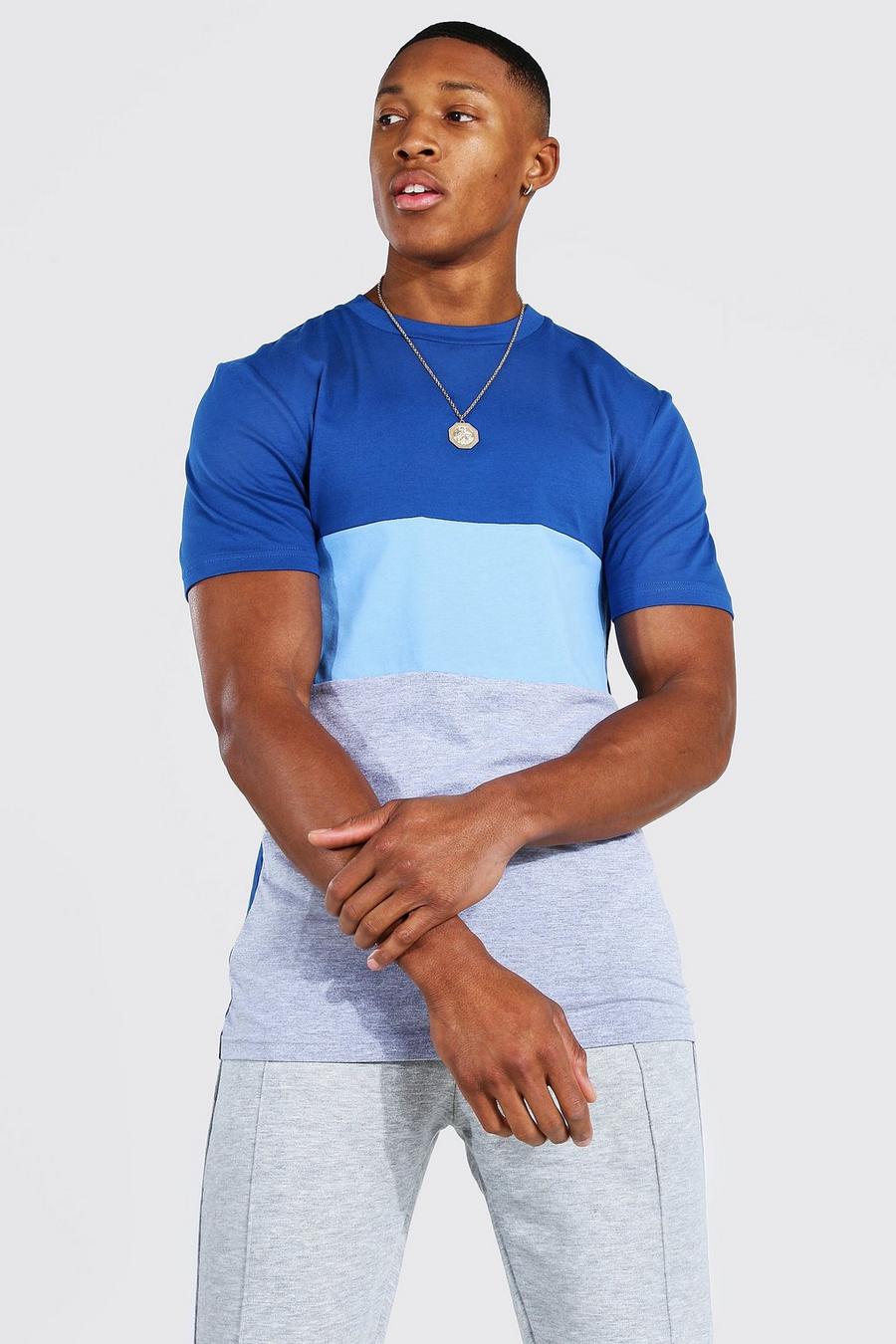 Muscle Fit T-Shirt im Colorblock-Design, Kobaltblau image number 1