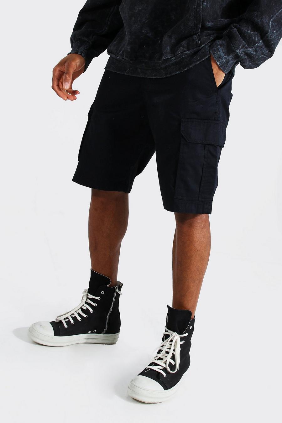 Pantalones cortos estilo militar con cintura fija, Negro image number 1