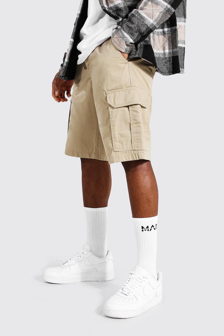 Pantalones cortos estilo militar con cintura fija, Gris piedra image number 1