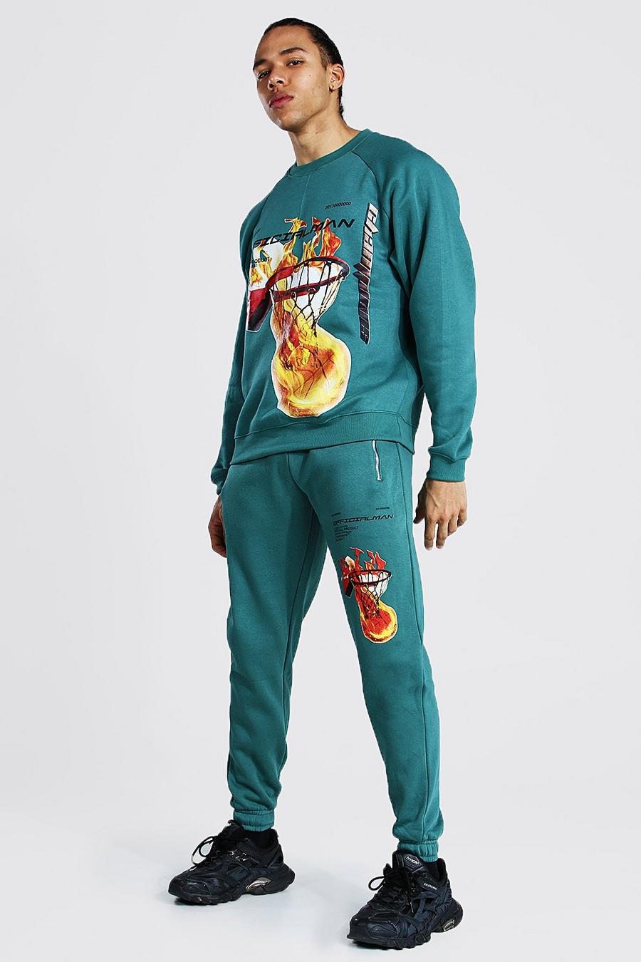 Green Tall Official Man Basketball Print Tracksuit image number 1