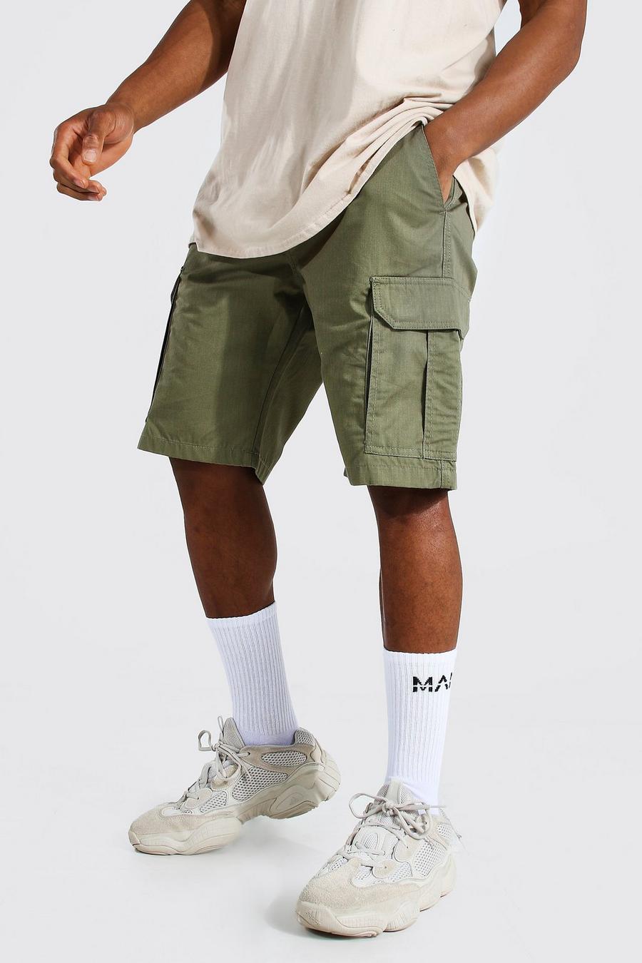 Pantalones cortos estilo militar con cintura fija, Caqui image number 1