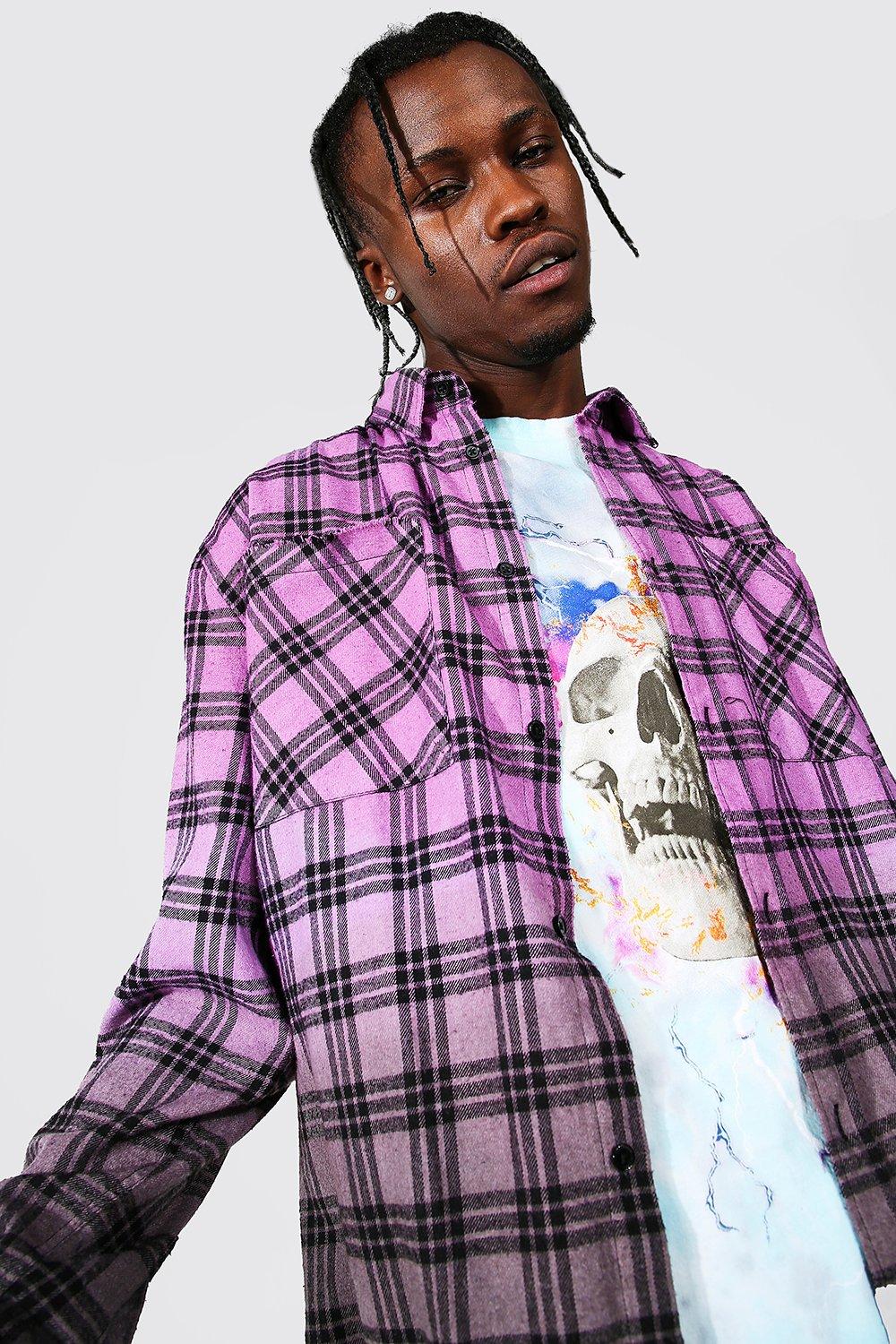 Oversized Ombre Varsity Print Flannel Shirt