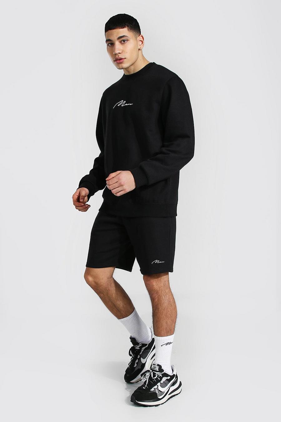 Short-Trainingsanzug mit Pullover und MAN-Schriftzug, Schwarz image number 1