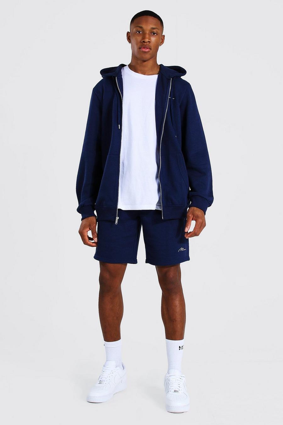 Navy Man Signature Zip Hooded Short Tracksuit image number 1