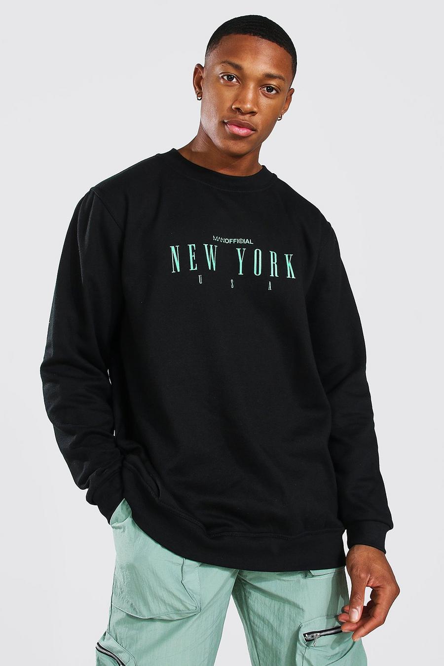 Black Oversized Man Official New York Print Sweatsh image number 1