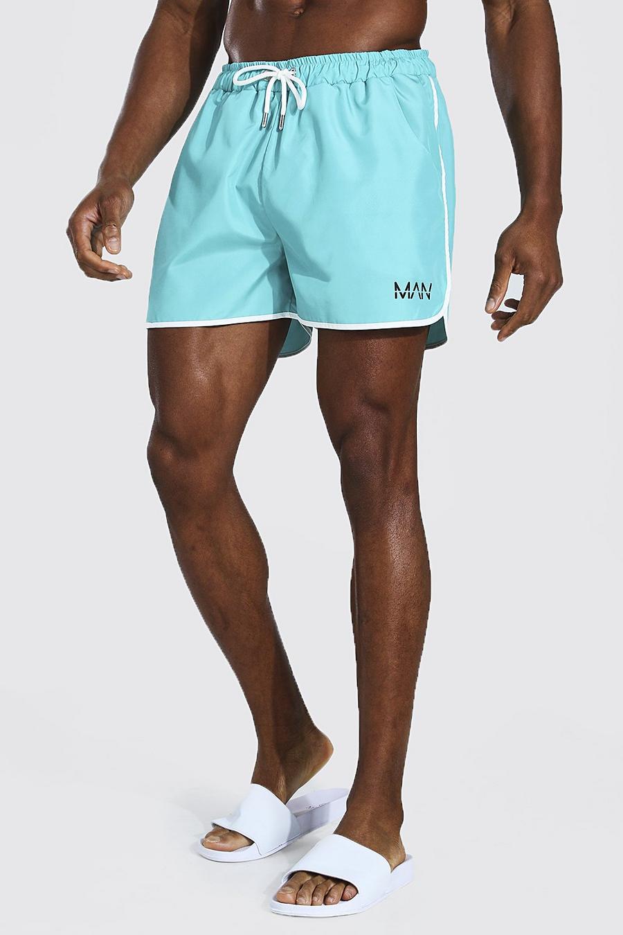 Costume a pantaloncino stile runner con scritta Man, Turchese image number 1